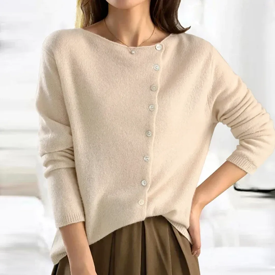 Women’s Buttoned Sweater – Soft Knit – Asymmetric Closure – Casual Fit – Autumn Favourite