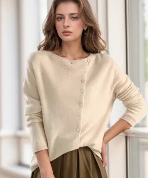 Women’s Buttoned Sweater – Soft Knit – Asymmetric Closure – Casual Fit – Autumn Favourite