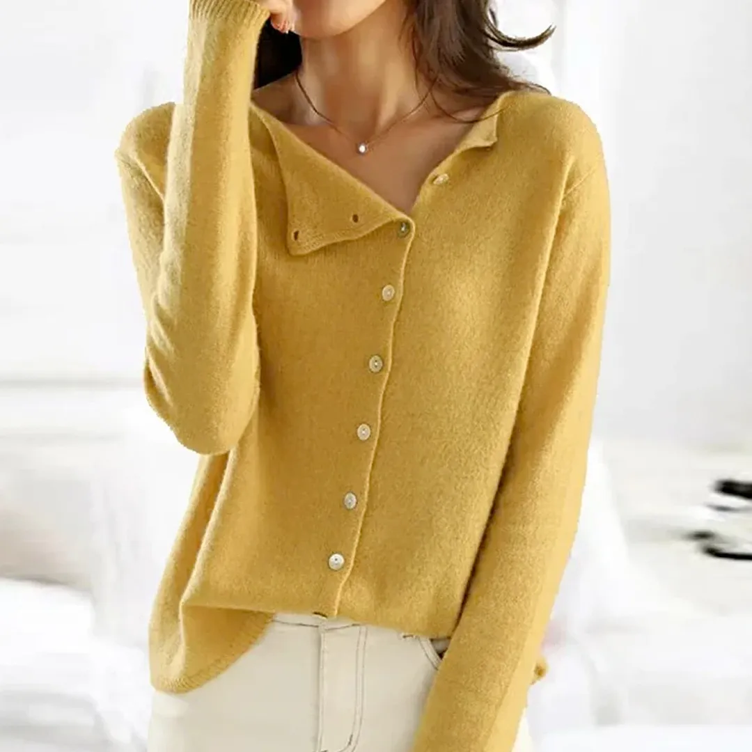 Women’s Buttoned Sweater – Soft Knit – Asymmetric Closure – Casual Fit – Autumn Favourite