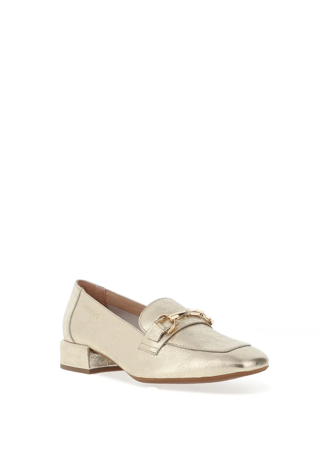 Wonders Metallic Pebbled Leather Heeled Loafers, Gold