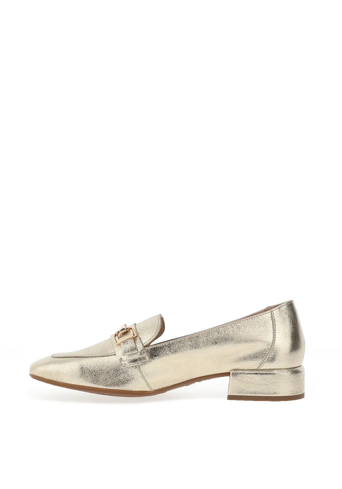 Wonders Metallic Pebbled Leather Heeled Loafers, Gold