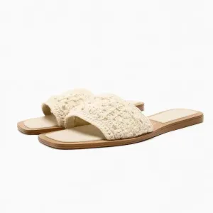 Woven Crochet Decor Slide-On Flat Mules