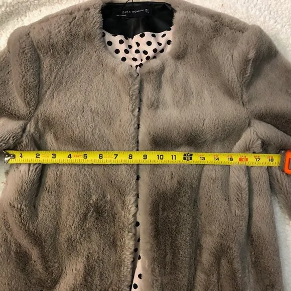 ZARA Women Jacket Women Size S Gray Tau[e Faux Fur Long Sleeve Open Front