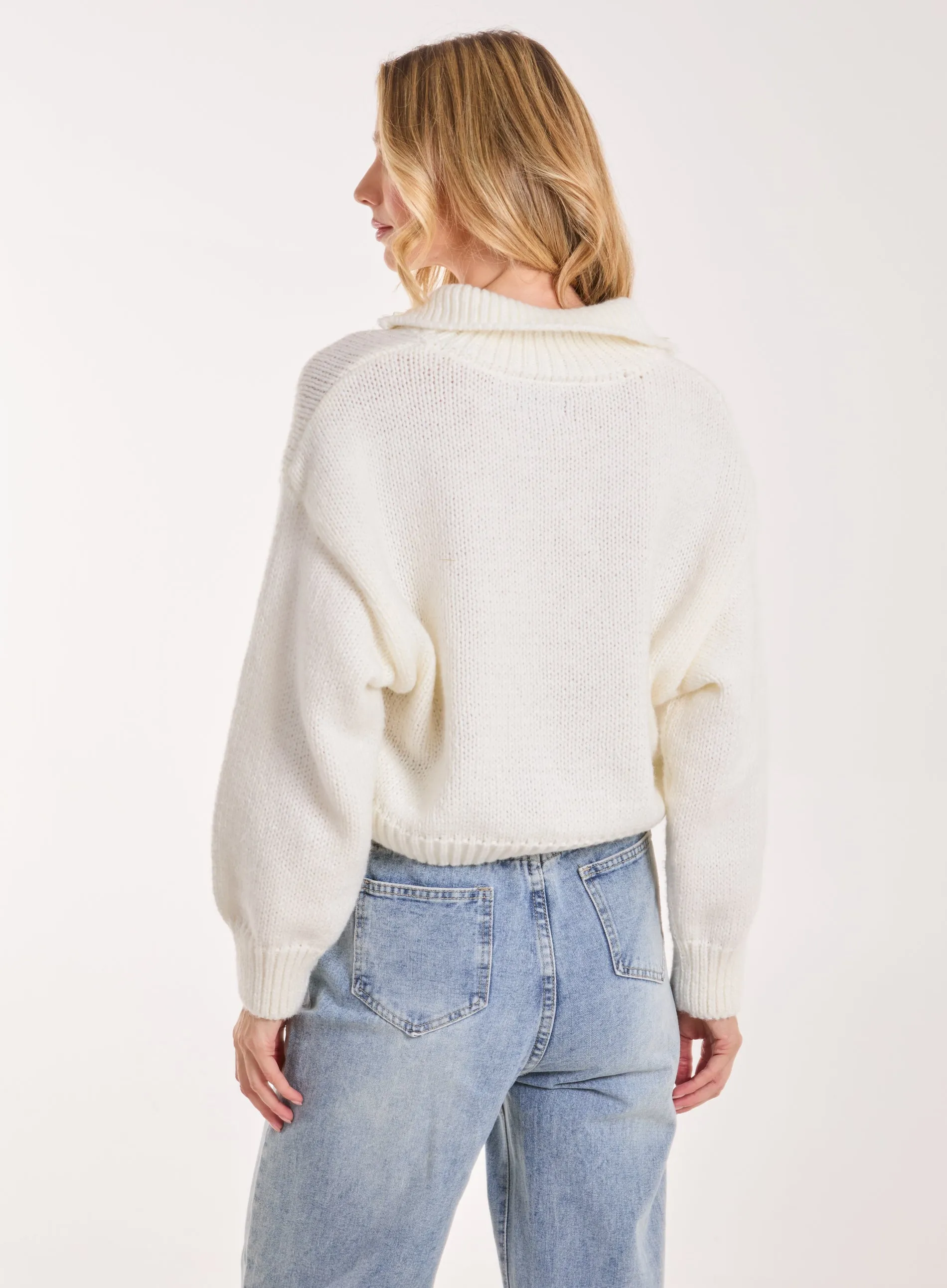 Zip Up Collar Knit Cropped Jumper