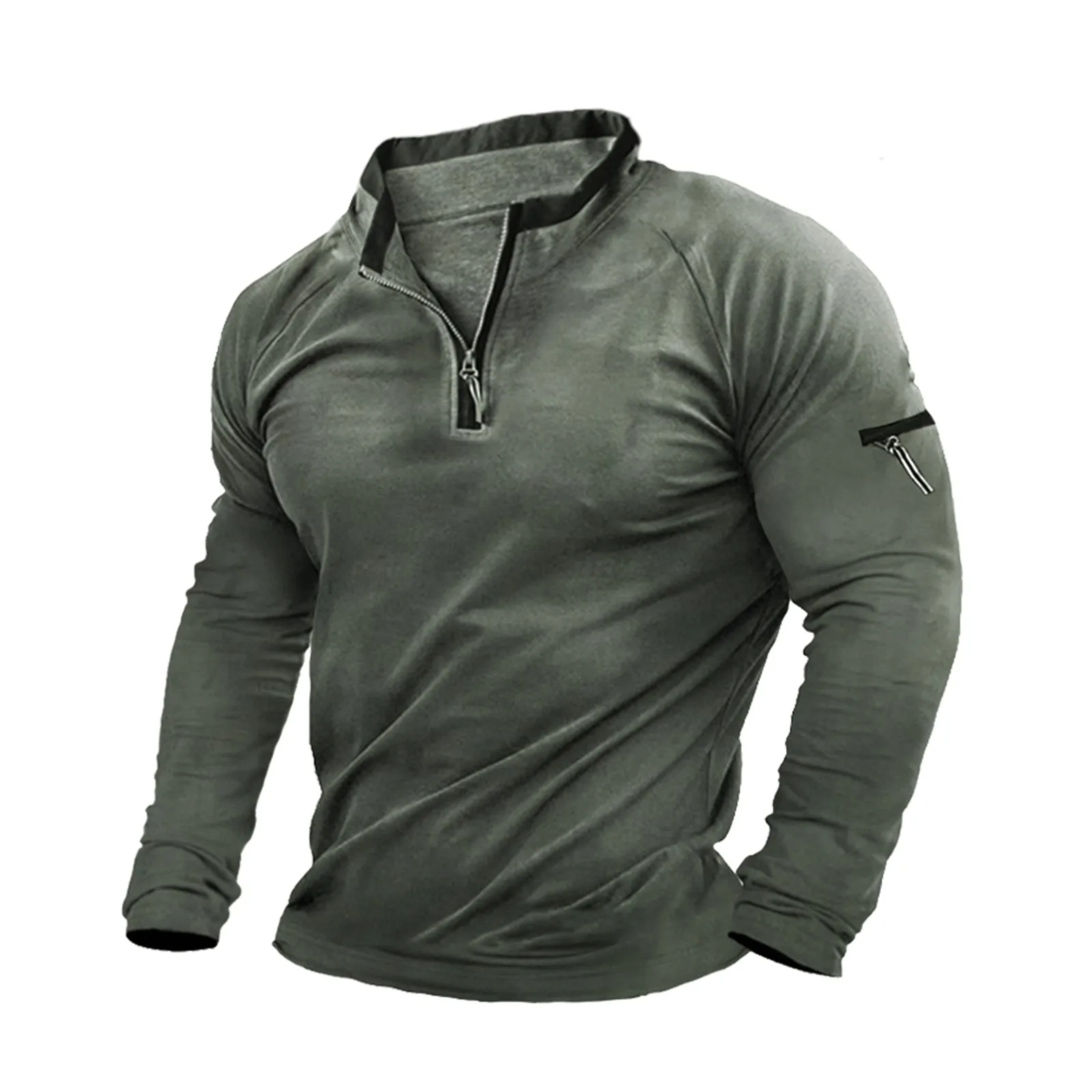 ZIPPER POCKET STAND COLLAR SWEATSHIRT
